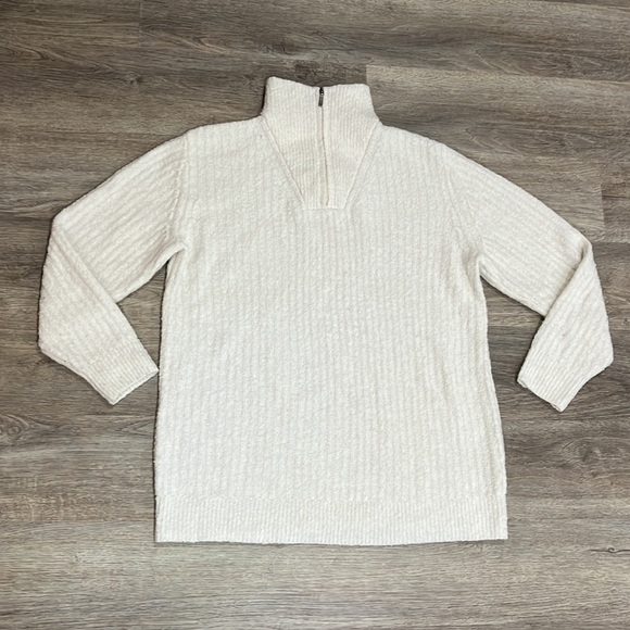 L L Bean Women’s White Cozy Cloud Sweater Quarter Zip Size Medium Lightweight - Picture 6 of 8